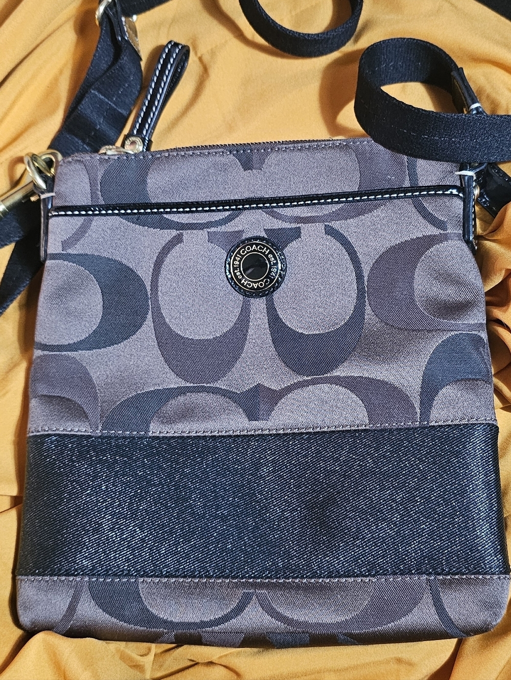Coach Signature Y2K Crossbody Bag Monogram Canvas Brass & 3 Pockets